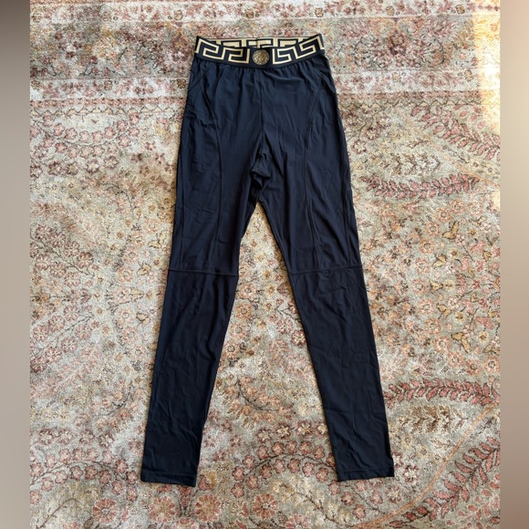 Versace Pants - Versace Medusa Black Leggings with Gold Geometric Waistband Size Small